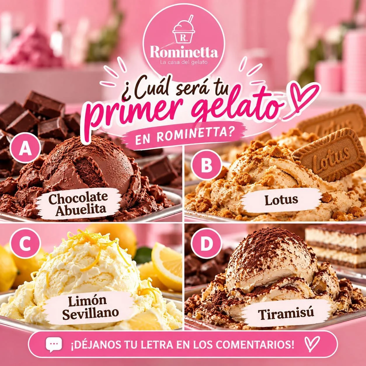 Selección de gelato de chocolate, Lotus, limón y tiramisú